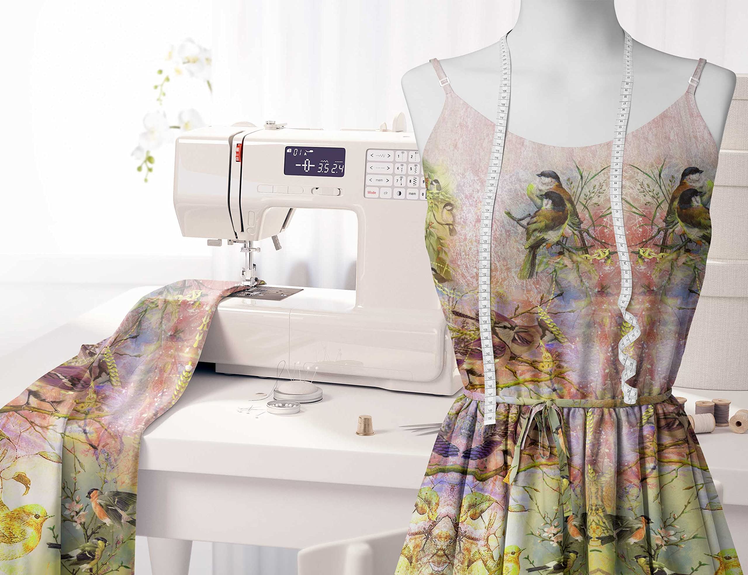 Soimoi Moss Georgette Brown Fabric by The Yard - 42 Inch Wide Printed Fabric with Sparrow Bird Symphony Design for Dresses, Curtains & DIY Crafts | Elegant Avian Pattern Home Decor & Apparel Material