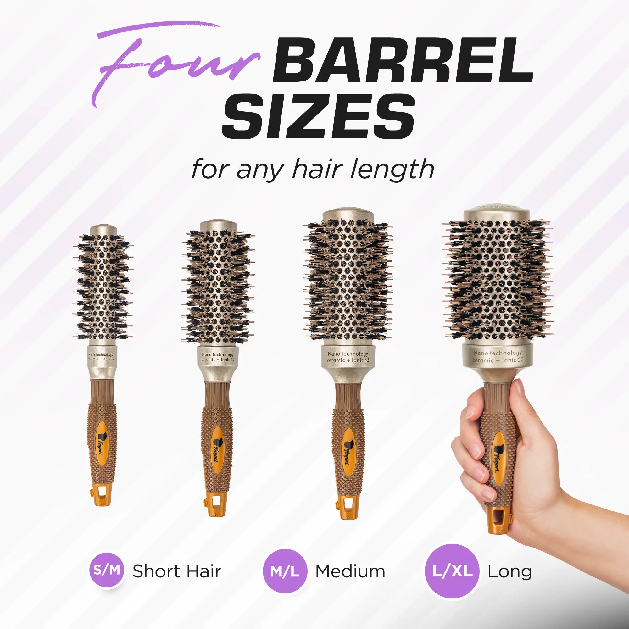 Professional 53mm Round Boar Bristle Hair Brush with Ceramic Barrel - Perfect for Blow Drying, Styling & Smoothing Frizz at Home or Salon