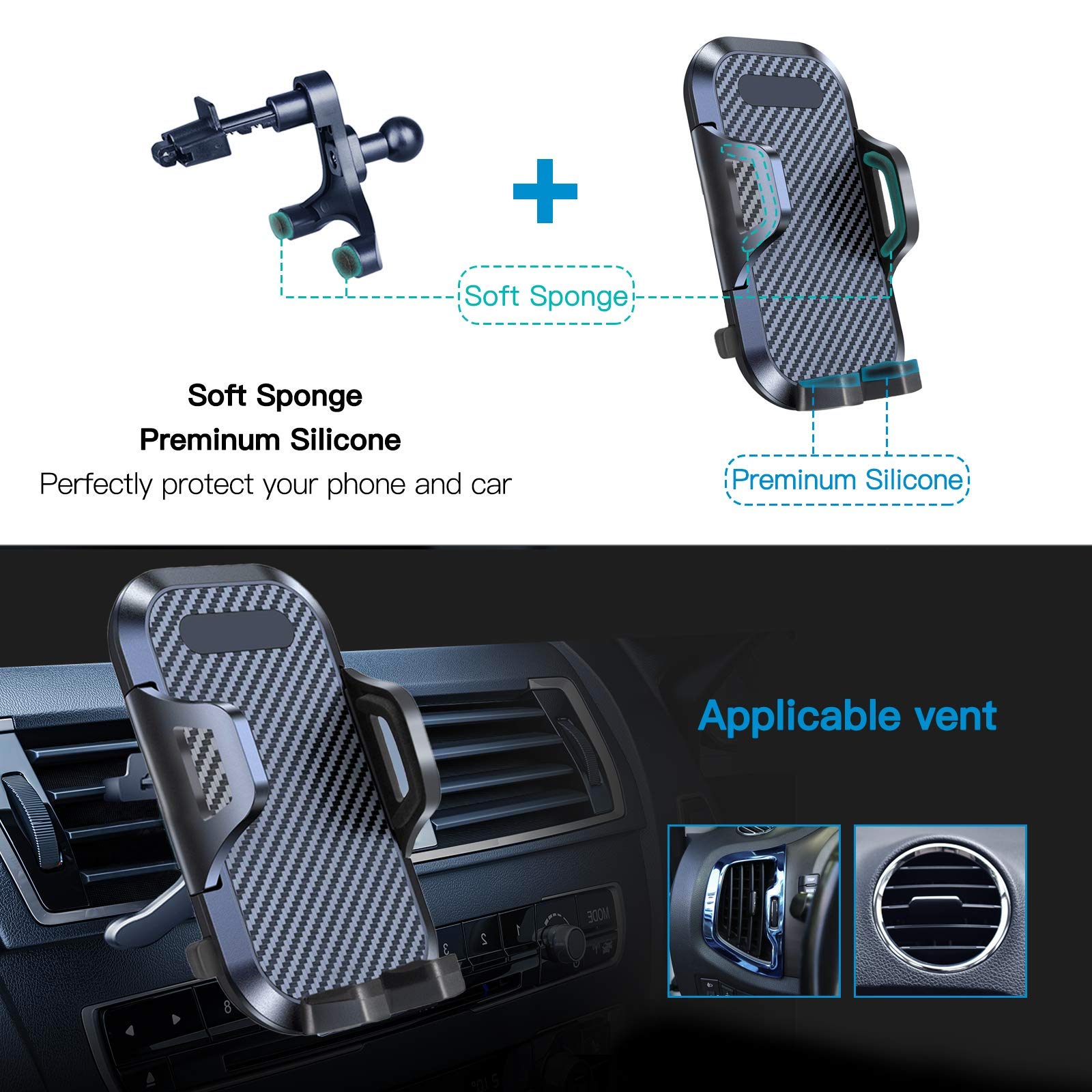 Upgraded Universal Car Phone Holder Mount - Dashboard & Windshield Compatible, Long Arm Strong Suction Air Vent Cell Phone Stand for iPhone, Samsung, Moto & More - Perfect for GPS Navigation & Hands-Free Driving