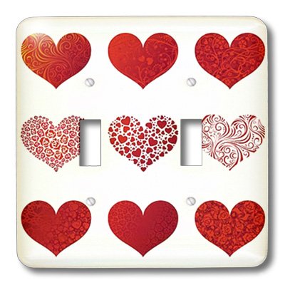 3D Rose Valentine's Day Double Toggle Switch with 9 Red Hearts - Perfect for DIY Home Decor, Craft Projects & Electrical Switch Plate Covers