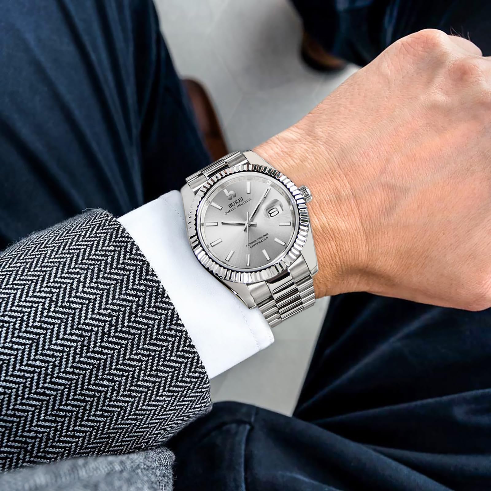 BUREI Luxury Men's Watch - Sapphire Crystal, Stainless Steel, Waterproof for Business & Formal Occasions