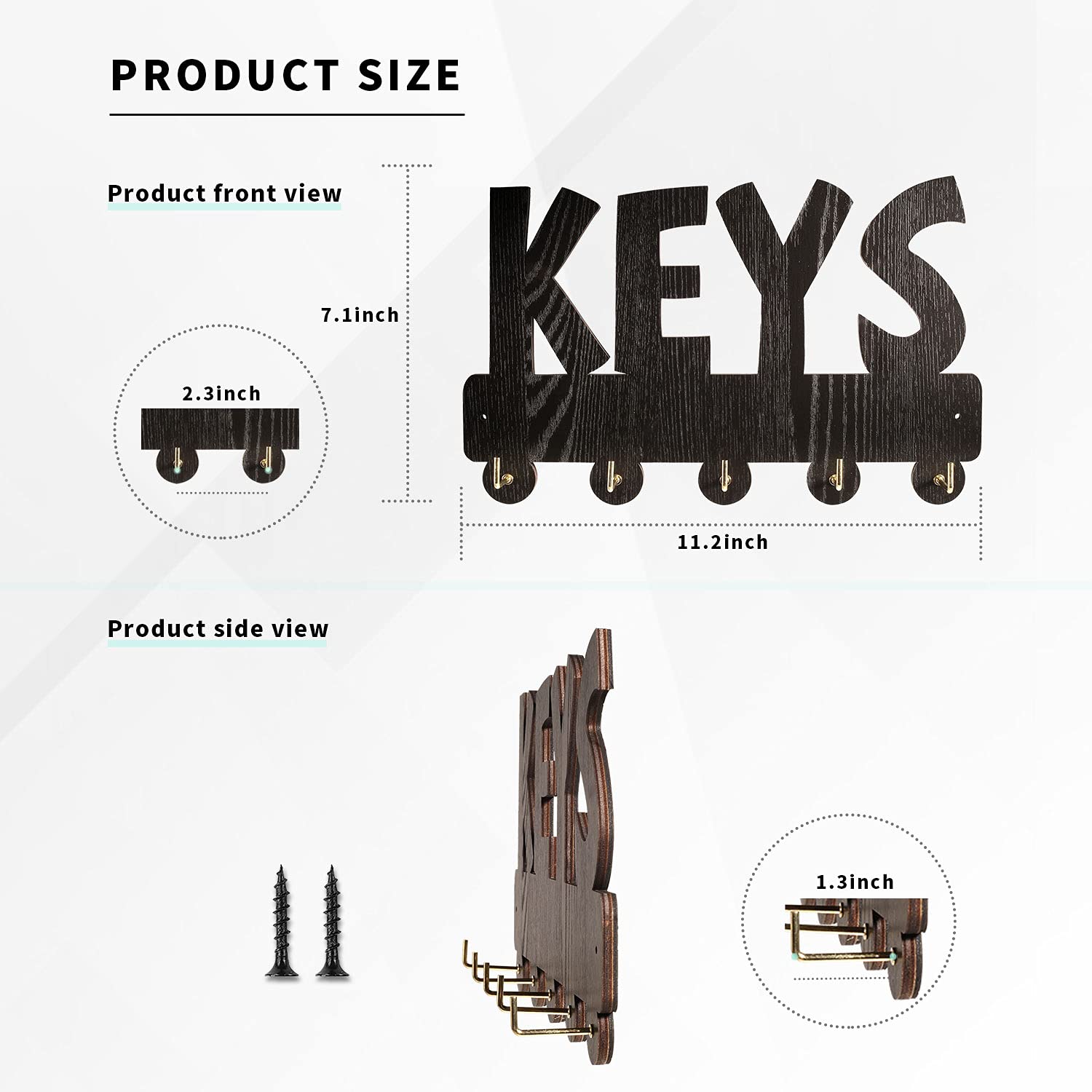 KingLive Wooden Key Hanger Organizer - 5 Pack Damage-Free Adhesive Wall Hooks for Keys, Coats & Towels | Decorative Entryway, Mudroom, Hallway, Kitchen & Office Storage Solution | Perfect for Home Organization & Space Saving