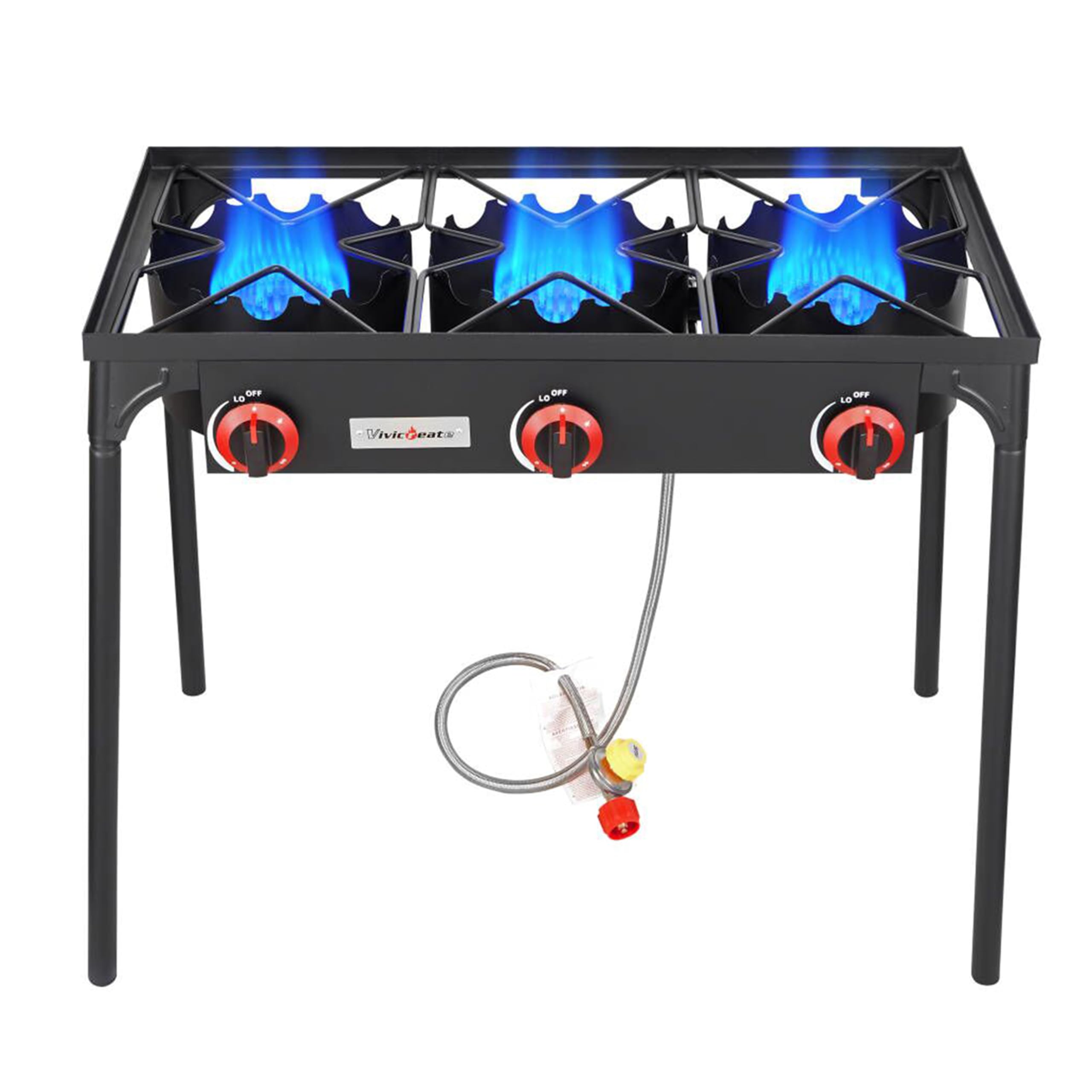 Vivicreate 3 Burner High Pressure Propane Stove - 28 Inch Tall Camping Stove with Cast Iron Burner, 105000 BTU Powerful Outdoor Gas Stove - Stable Legs for Camping, Backpacking, Picnics & Tailgating