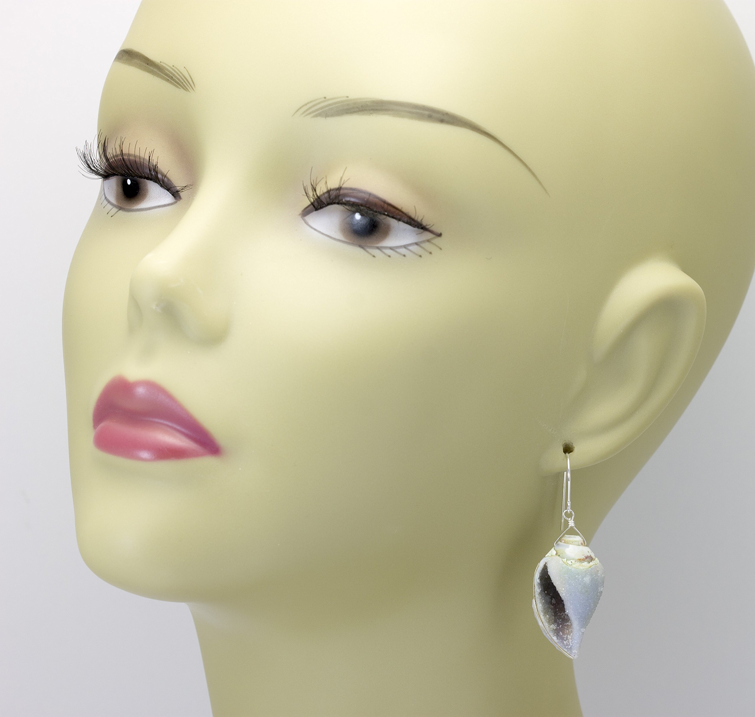 Sterling Silver Druzy Earrings - Natural Shell Drops for Women