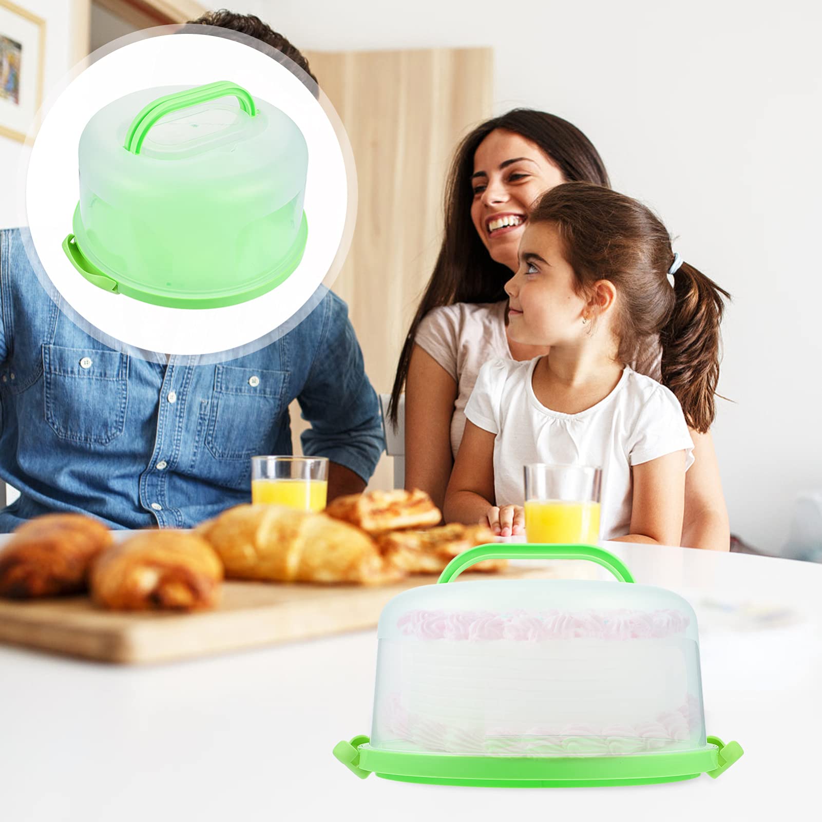 DOITOOL 10-Inch Green Plastic Cake Carrier with Clear Dome Lid & Handle - Round Cake Storage Box for Pies, Desserts, Cupcakes - Perfect for Birthday Parties, Picnics, Bakery Display & Home Kitchen Storage