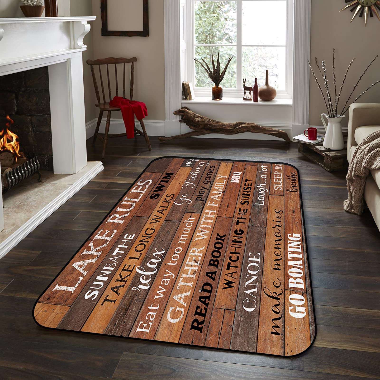 4' x 6' Modern Large Area Rugs - Soft Nursery Carpet for Kids Room, Wood Grain Design Indoor Outdoor Rug for Living Room Bedroom - Perfect for Game Rooms, Boating, BBQ Parties, Swimming Pool Areas, Fishing Trips & Walking Paths