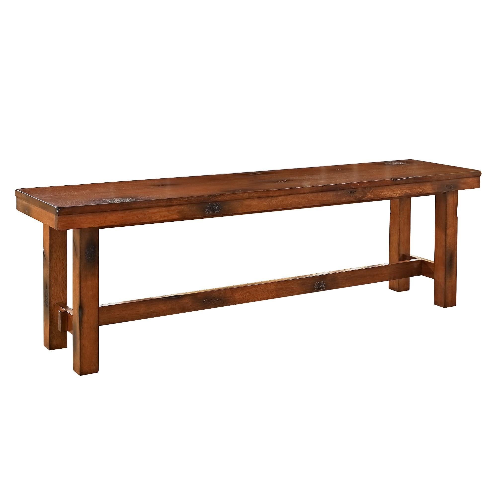 Rustic Farmhouse Wood Distressed Dining Bench - 60 Inch Kitchen Table Bench Seat for 3 - Brown Oak Finish - Perfect for Farmhouse Kitchens, Dining Rooms & Breakfast Nooks