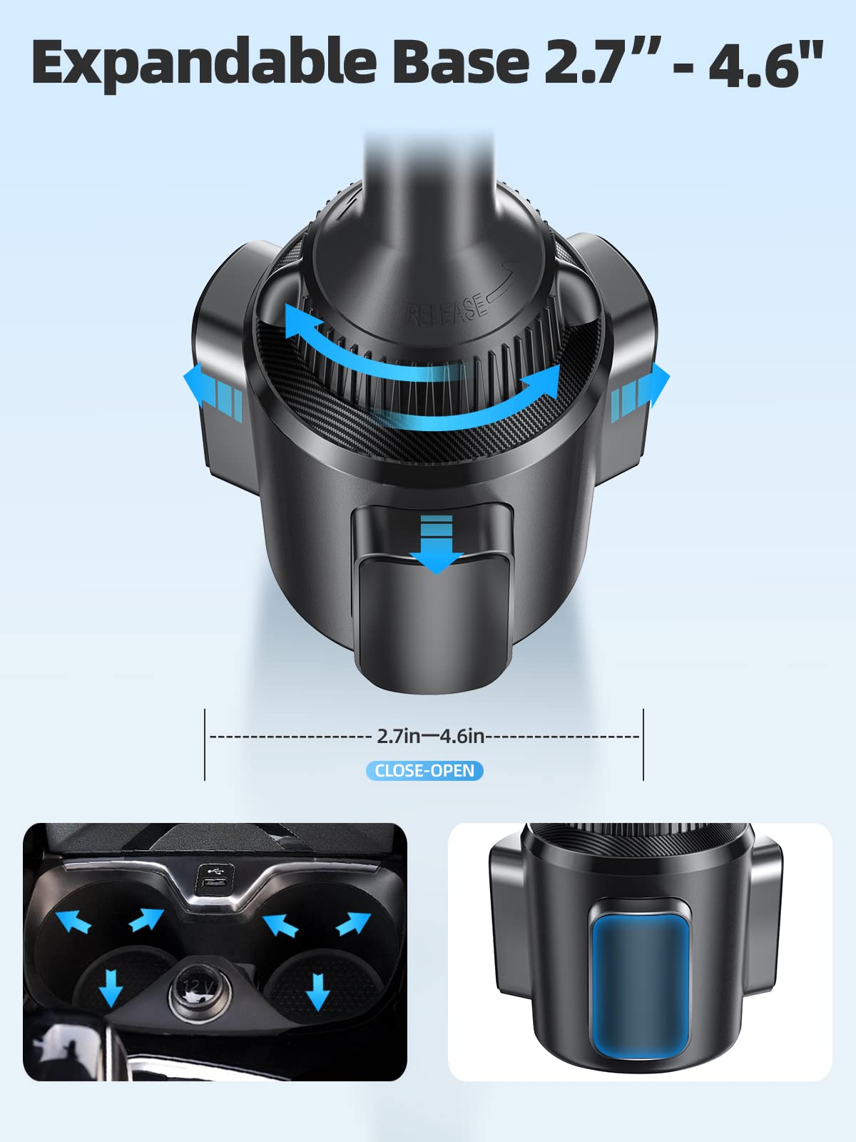 Adjustable Cup Holder Phone Mount for Car - Universal Smartphone Cradle for iPhone, Samsung & More - Bumpy Road Friendly & Super Stable - Perfect for Road Trips, Commuting & Delivery Drivers