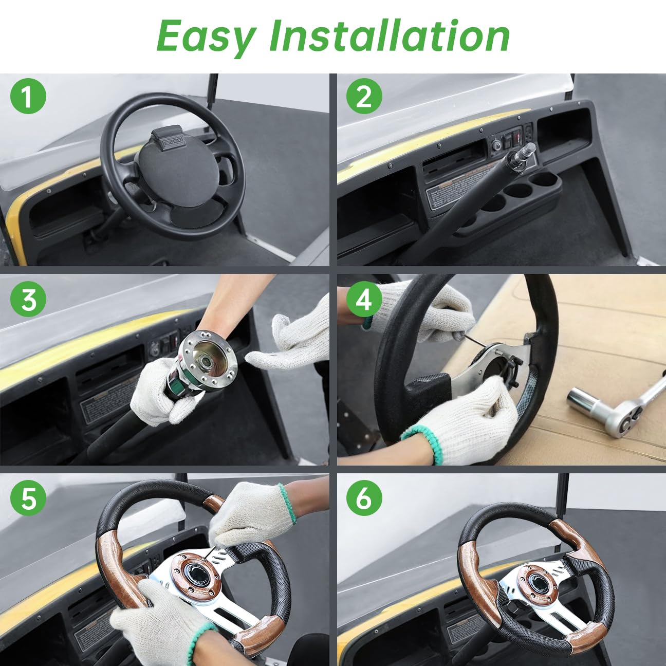 Universal 10L0L Golf Cart Steering Wheel - Fits Yamaha EZGO RXV & TXT, Club Car DS, Precedent & Tempo Models - Ergonomic Design for Comfortable Driving on Golf Courses & Resorts