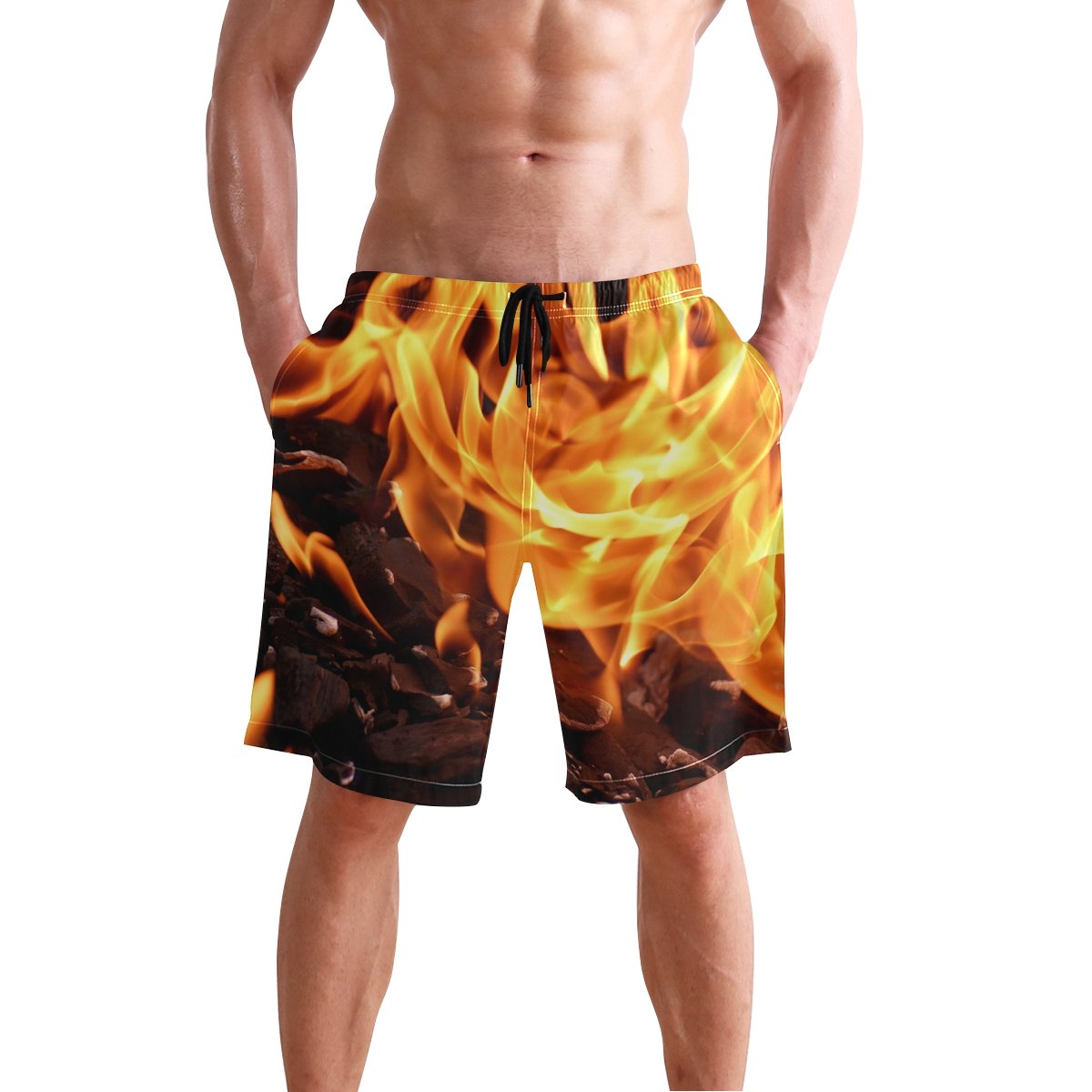 **CENHOME Men's Quick-Dry Swim Trunks with Fire Flame Design - Comfortable Beach Board Shorts for Swimming, Surfing & Summer Vacations**