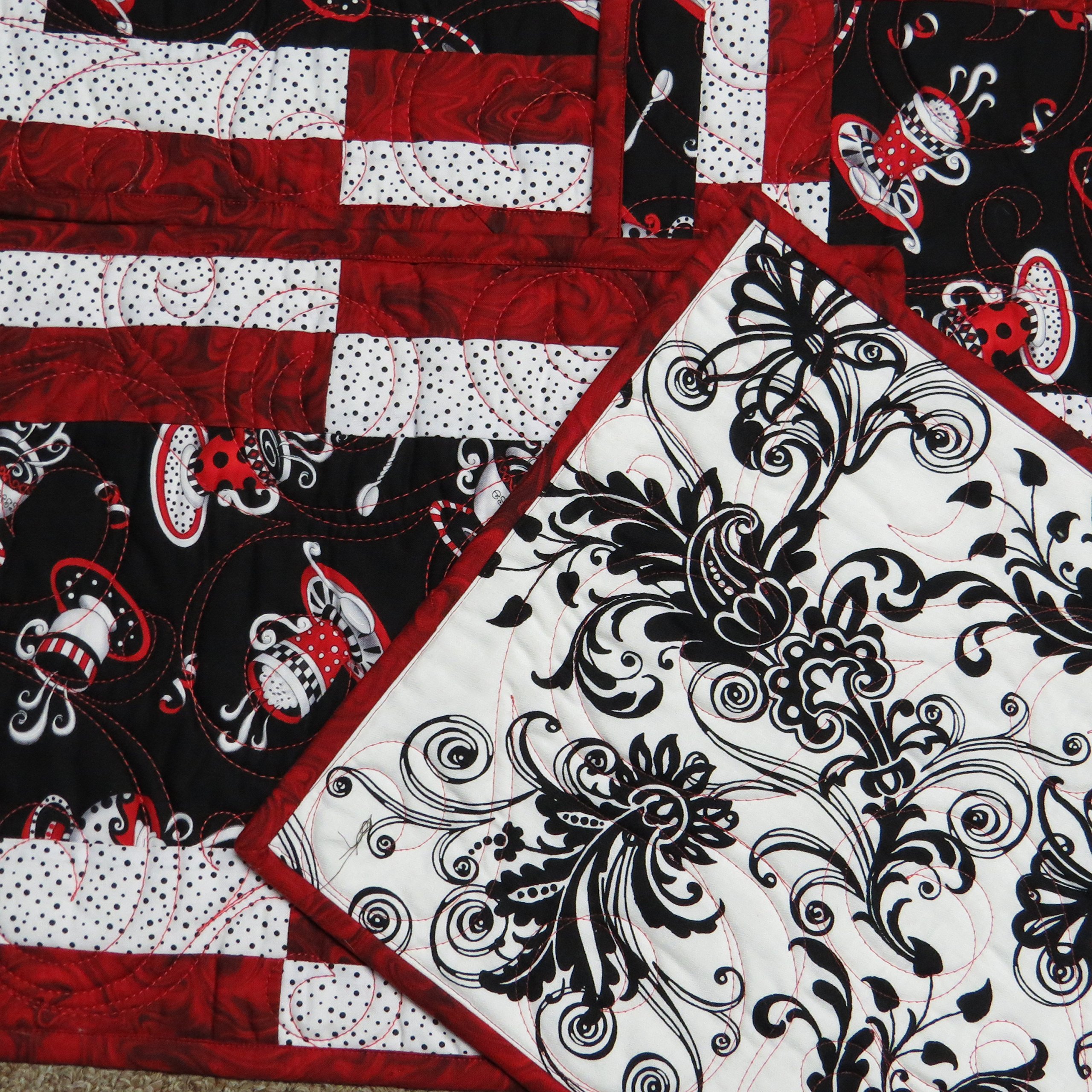 Premium Red and Black Coffee Placemats Set of 4 - Non-Slip Heat Resistant Table Mats for Kitchen, Dining Room, and Office Use