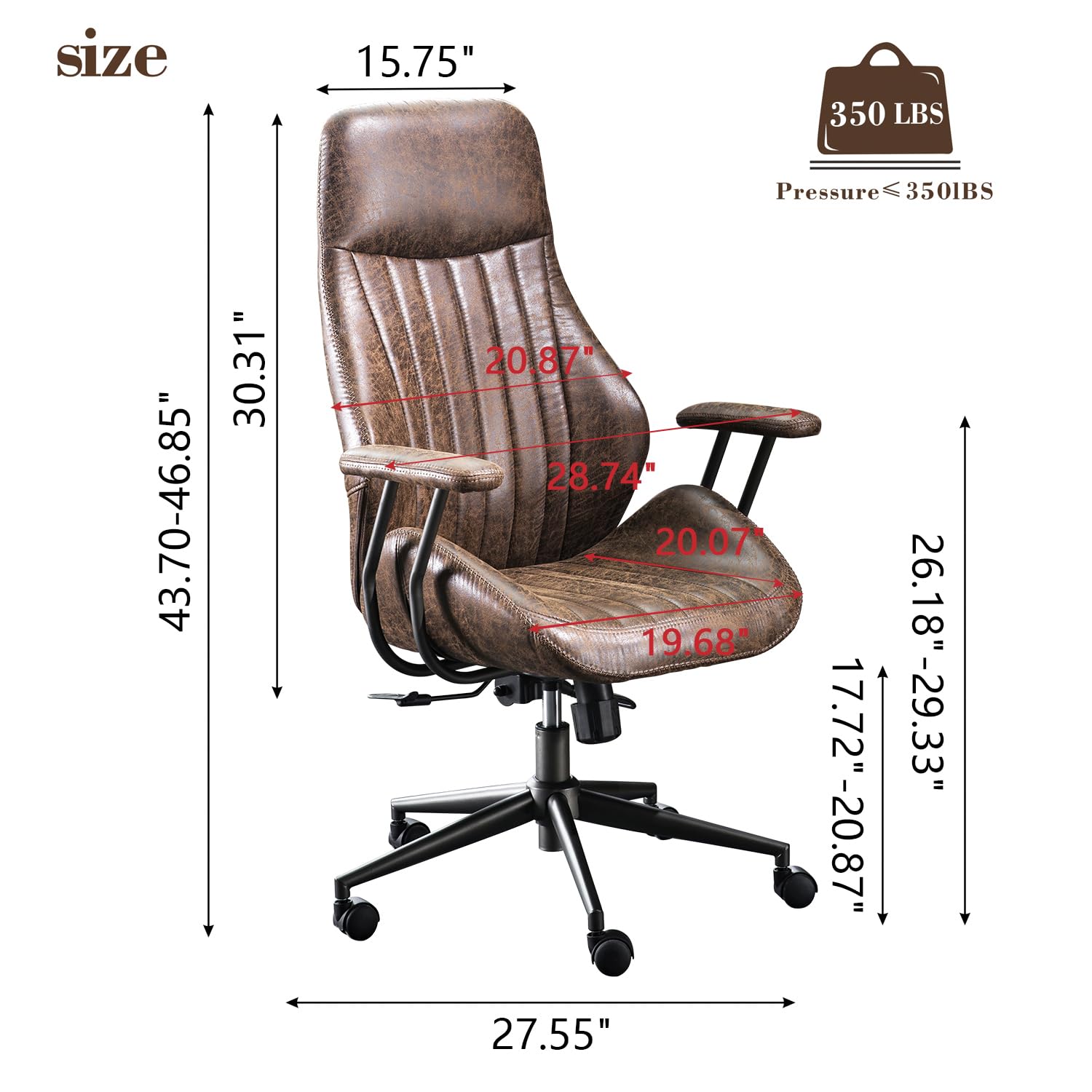 Premium Ergonomic Office Chair - OVIOS High Back Executive Chair with Deep Seat, Suede Leather Upholstery, Dark Coffee - Perfect for Home Office, Gaming & Workspaces