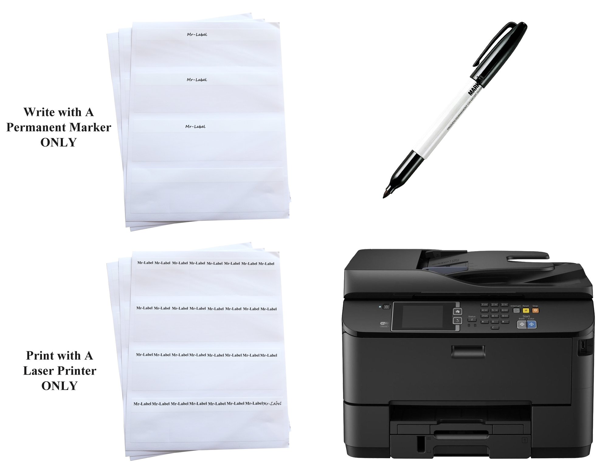 Mr-Label Self-Laminating Cable Labels for Wire Marking - 800 Labels (25 Sheets) - Compatible with Laser Printers - Durable White Wire Organizers for Office, Data Center & Home Electrical Organization