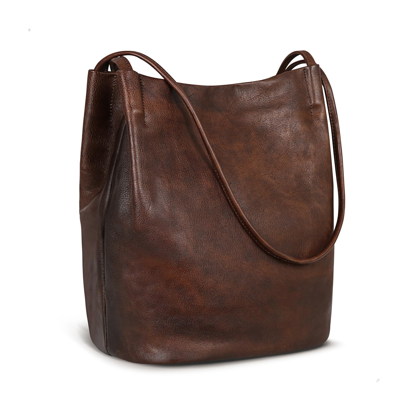 Vintage Leather Shoulder Bags for Women - Soft Tote Handbag & Everyday Bucket Purse - Perfect for Work, Travel & Casual Outings