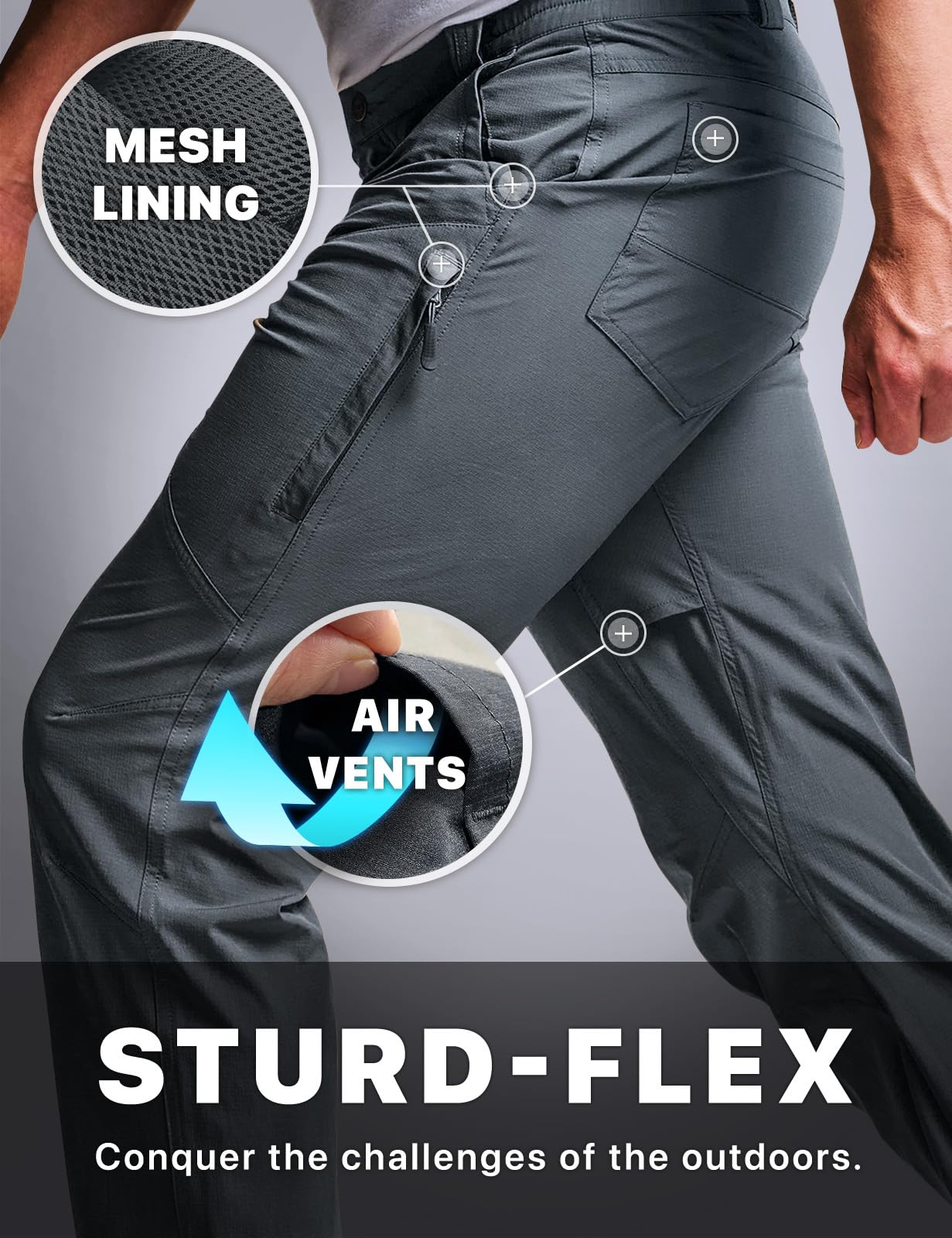 CQR Men's Quick Dry Lightweight Stretch Cargo Pants - Water Resistant Straight Fit Utility Work Pants for Hiking, Camping & Outdoor Activities