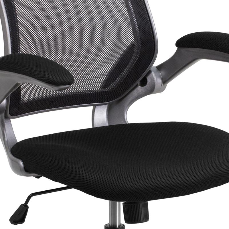 Ergonomic Mesh Office Chair with Flip-Up Arms - Mid Back Swivel Task Chair with Gray Frame for Home & Office Workspace Comfort