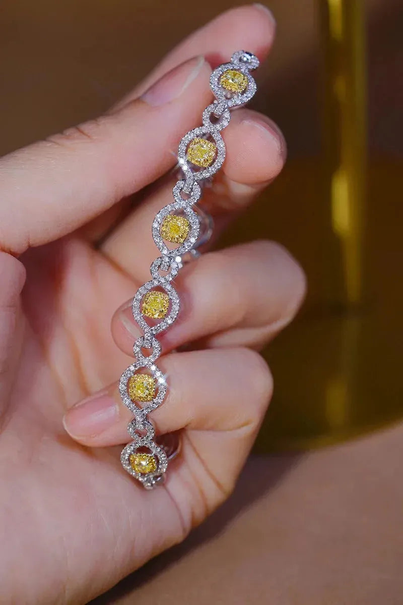 18K White Gold Diamond Bracelet for Women - 3.7 Carat Natural Yellow Diamond Luxury Jewelry | Elegant Party, Wedding & Evening Wear Accessory