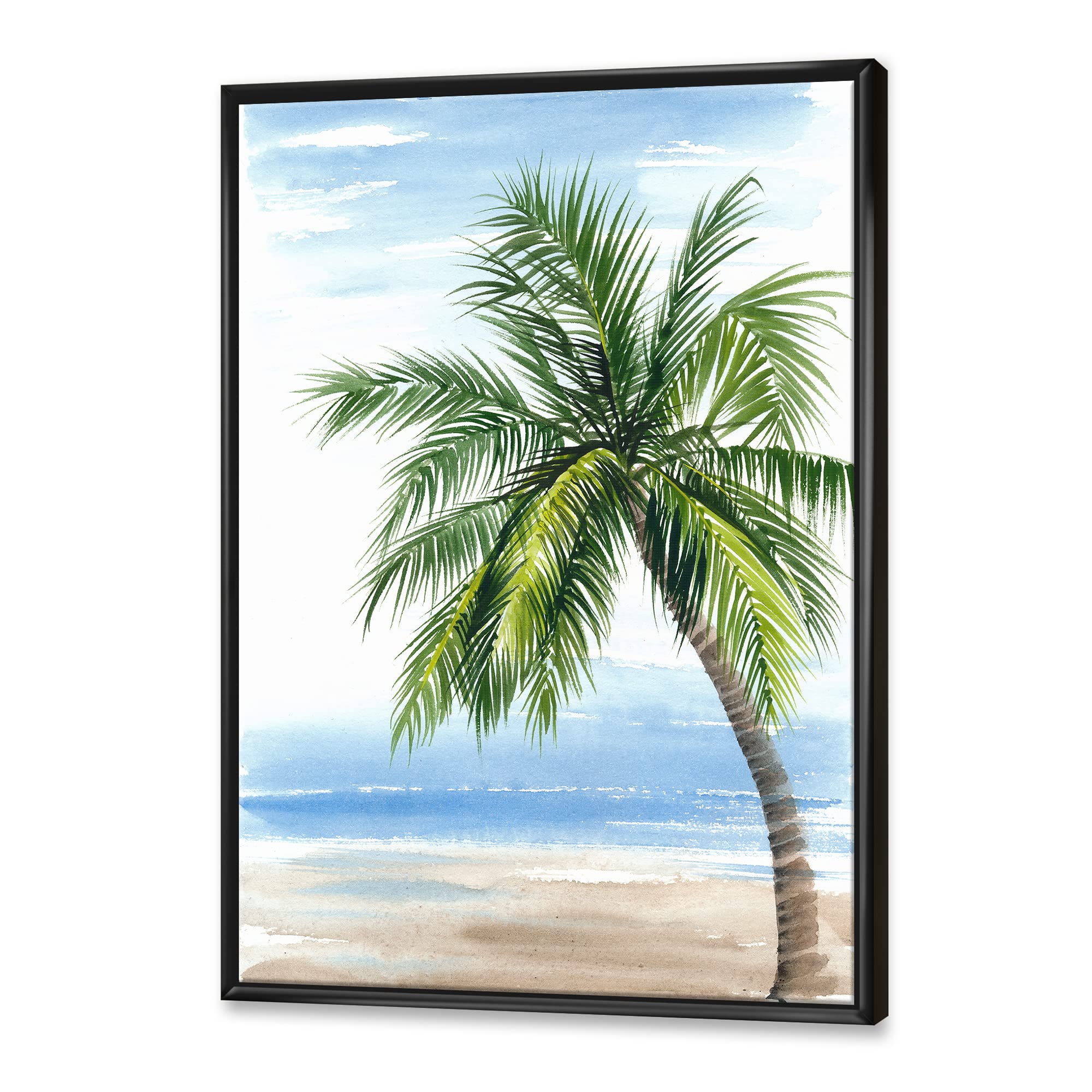 Palm Tree At The Beach Resort - Coastal Framed Canvas Wall Art Print | Tropical Beach Decor for Living Room, Bedroom & Office | Nautical Home Decor
