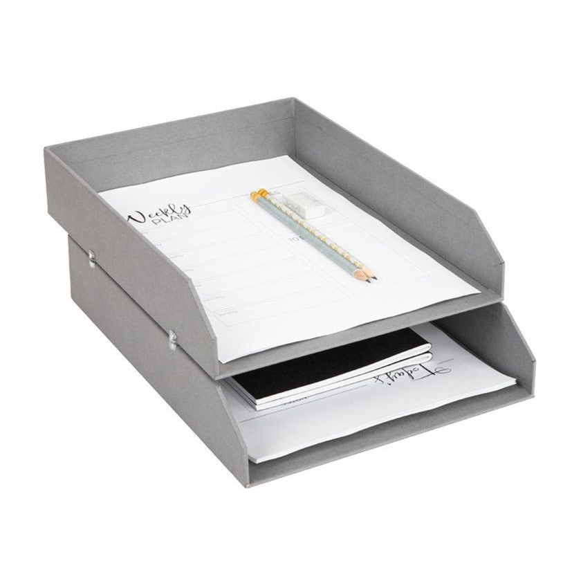 Hakan Letter Tray Set of 2 - Light Grey Office Organizer for Desk, Mail, and Document Storage - Perfect for Home & Office Workspace Organization