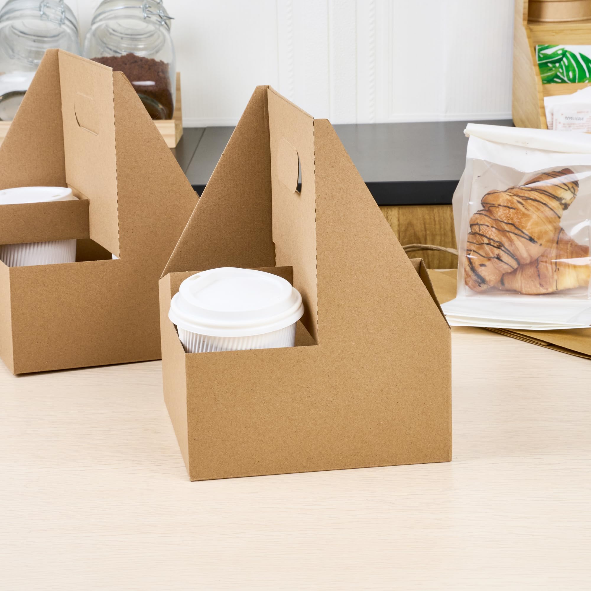 Restaurantware Altalena 100-Pack Disposable Drink Carriers with Handles - Kraft Paper Cup Holders for 4 Beverages | Perfect for Coffee, Smoothie & Bubble Tea Delivery, Takeout & Food Truck Use