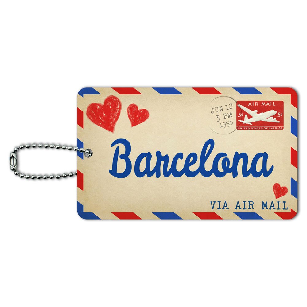 Air Mail Postcard Love Luggage Tag for Barcelona - Vintage Style ID Card for Suitcase & Carry-On Bags - Perfect for Travel, Vacation & Gift Giving