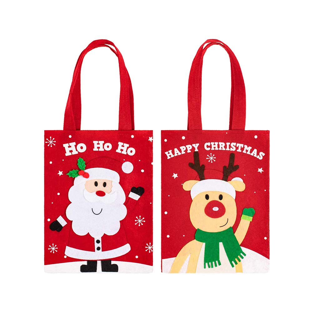 ABOOFAN 2-Pack Non-Woven Christmas Shopping Tote Bags Set (Old Santa & Reindeer Design, Red) - Eco-Friendly Reusable Grocery Bags for Holiday Shopping, Gift Wrapping & Festive Decorations