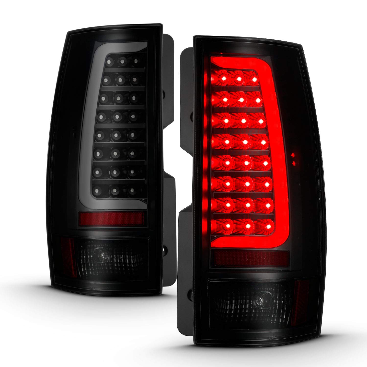 AmeriLite Replacement Dark C-Type LED Tail Lights for 2007-2014 Chevy Tahoe Suburban & GMC Yukon XL Denali - Black Smoke Halogen Tube Light Assembly (Pair) - Perfect for Night Driving and Enhanced Vehicle Style