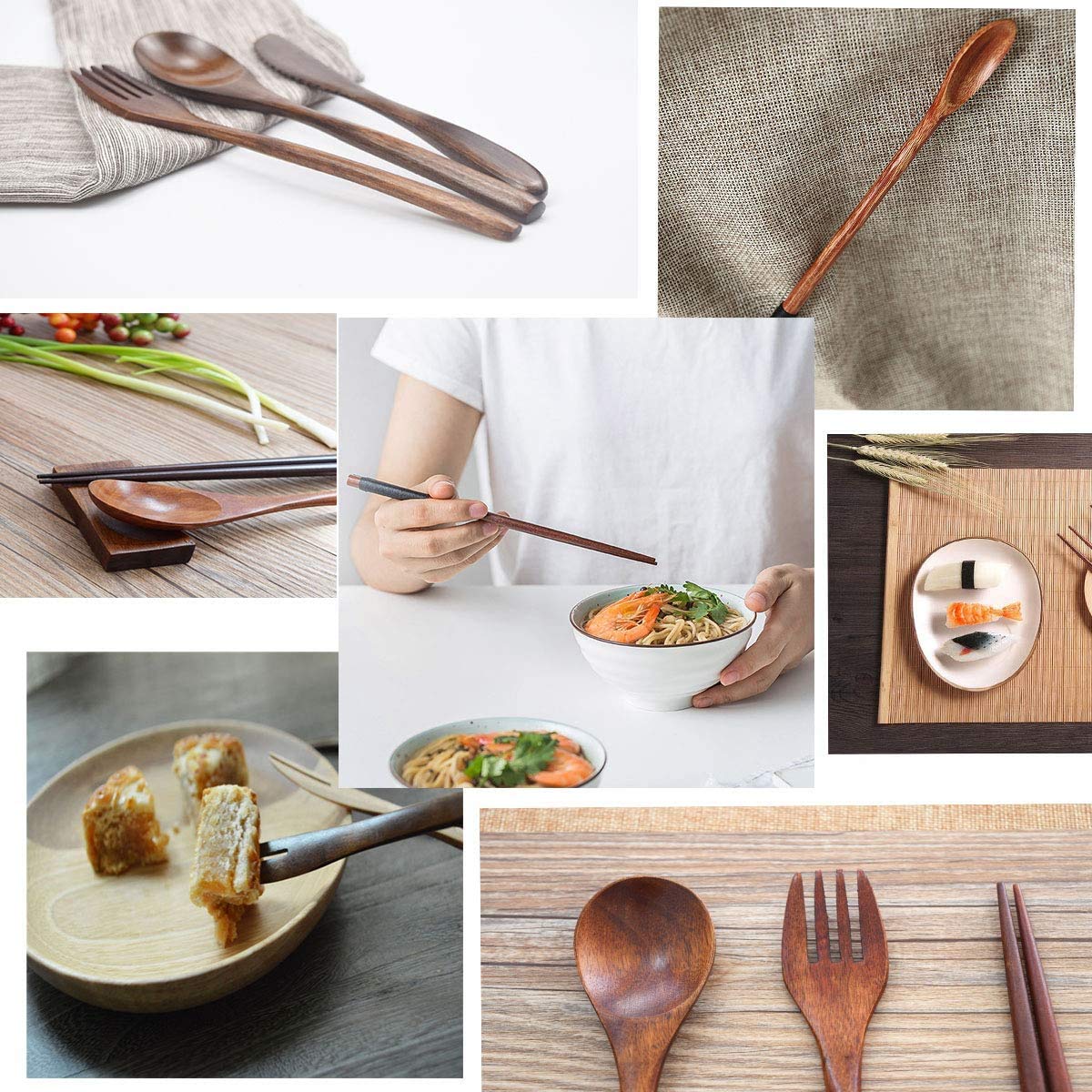 Eco-Friendly 8-Piece Reusable Wooden Cutlery Set - Travel Utensils with Case (Spoons, Forks, Chopsticks) | Perfect for Camping, Picnics, Office Lunch & Sustainable Dining