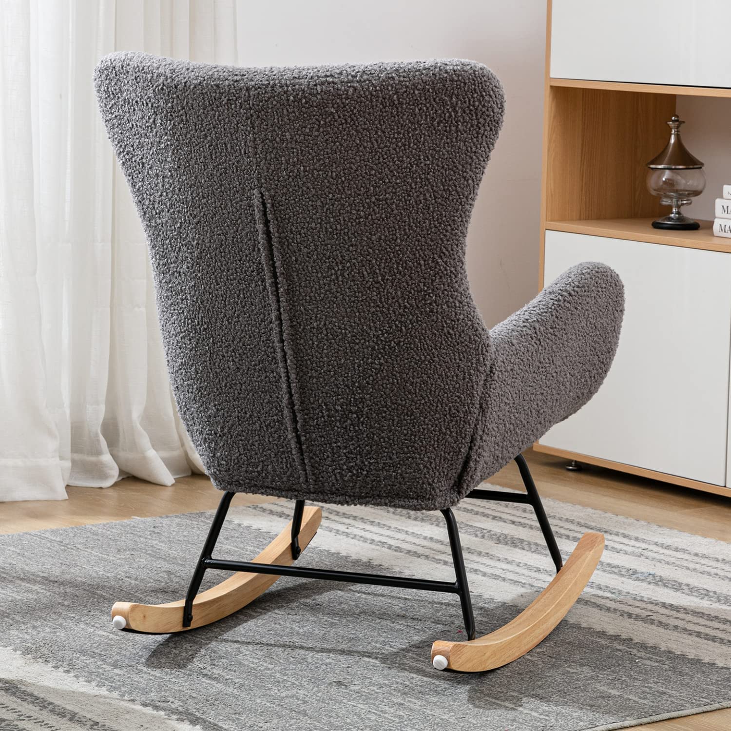 Modern Rocking Chair - Plush Upholstered Accent Chair with High Backrest & Armrests, Nursery Glider Rocker for Baby Room, Living Room & Bedroom (Grey) - Perfect for Nursing, Relaxing & Home Decor