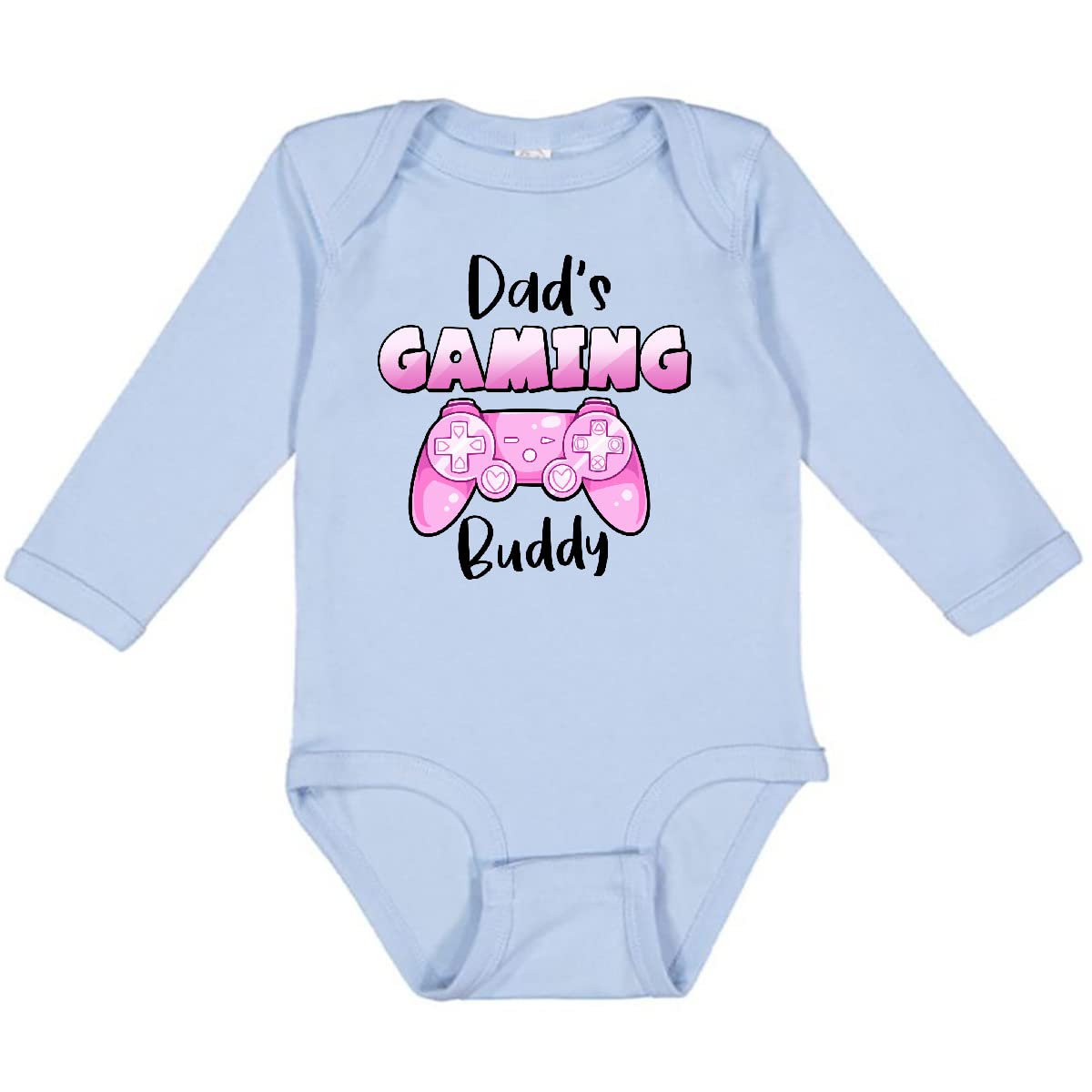 Inktastic Dad's Gaming Buddy - Pink Controller Long Sleeve Baby Bodysuit | Cute Gamer Onesie for Newborns & Infants | Perfect Gift for Gaming Dads & Baby Showers