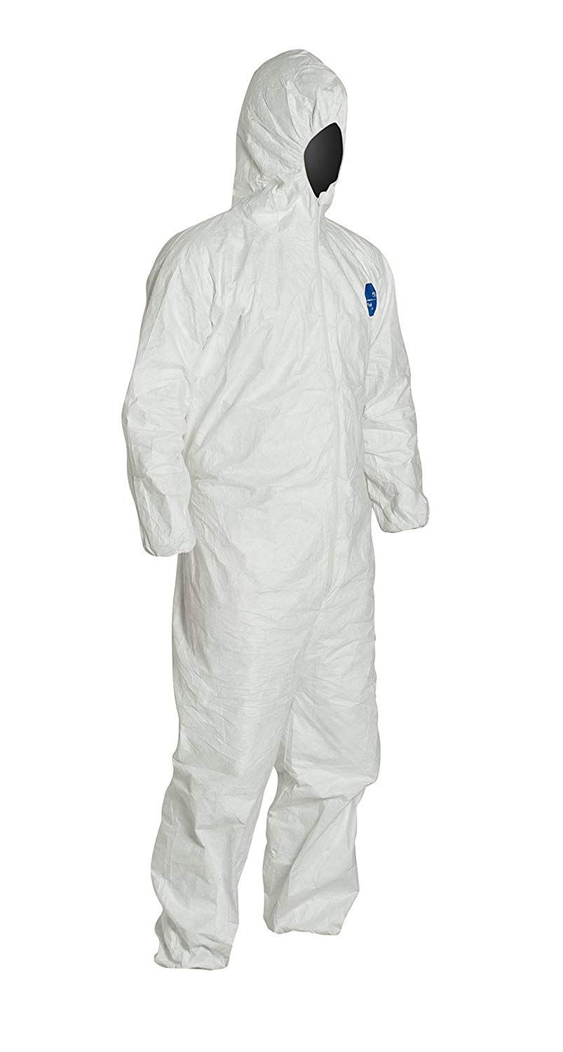 XL Tyvek Coverall with Hood, Zipper & Elastic Wrist/Ankle - Disposable Protective Suit (Pack of 10) - TY127S WH - Ideal for Construction, Painting, Hazardous Work & Industrial Safety
