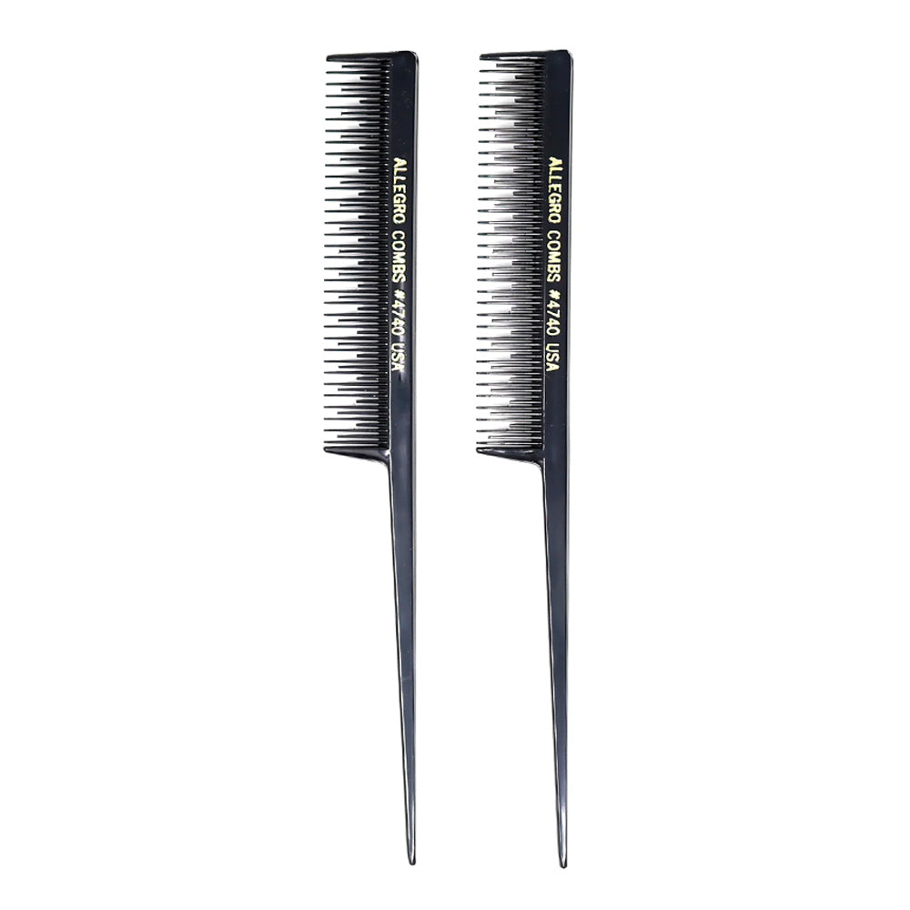 Allegro Teasing Comb & Pintail Rattail Comb Set - 2 Pack Black - USA Made - Perfect for Styling, Detangling & Creating Volume for Hair