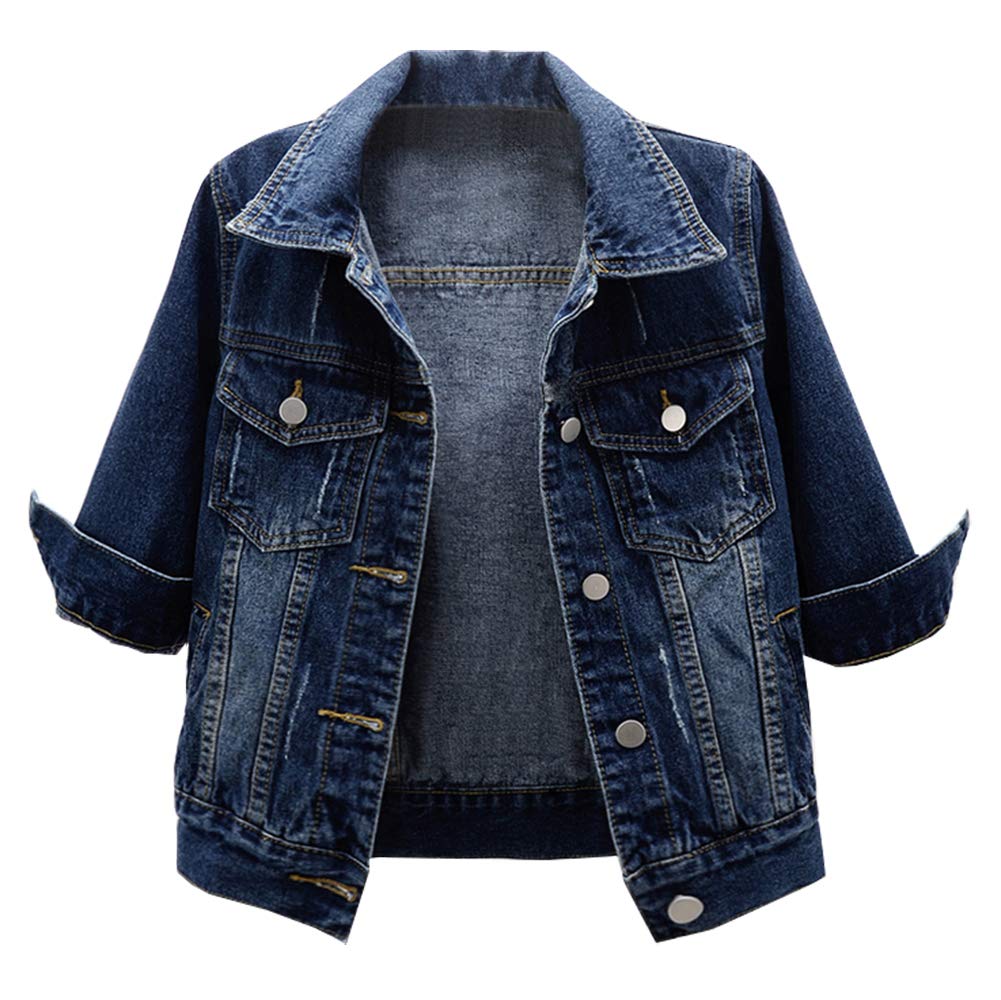 LifeShe Women's Lightweight Cropped Denim Jacket - 3/4 Sleeve Short Jean Coat for Spring & Fall Fashion | Casual Outfit Essential for Streetwear, Date Nights & Weekend Outings
