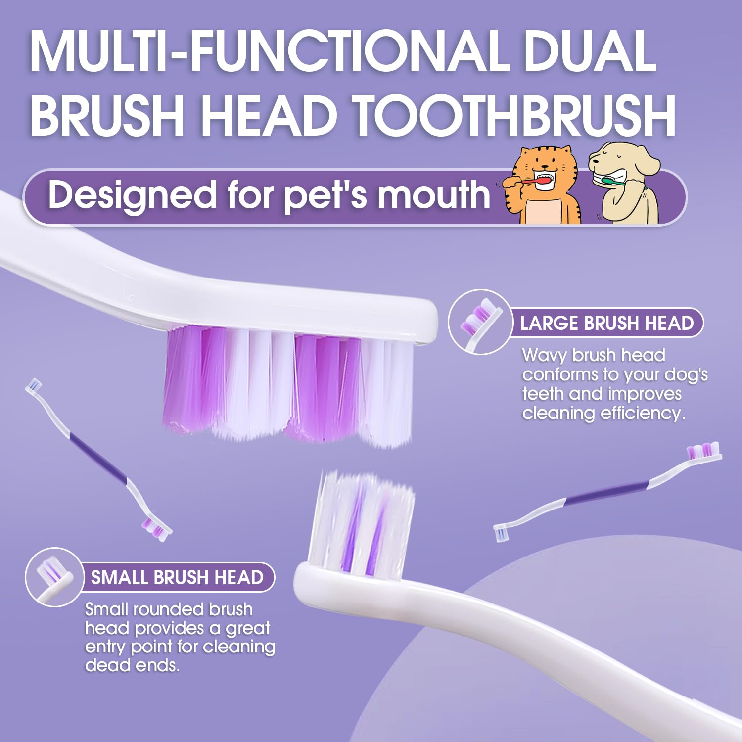 Upgraded Dual Head Dog Toothbrush with 60° Wavy Bristles - Gentle Dental Care for Small, Medium & Large Dogs - Perfect for Daily Teeth Cleaning & Oral Hygiene at Home