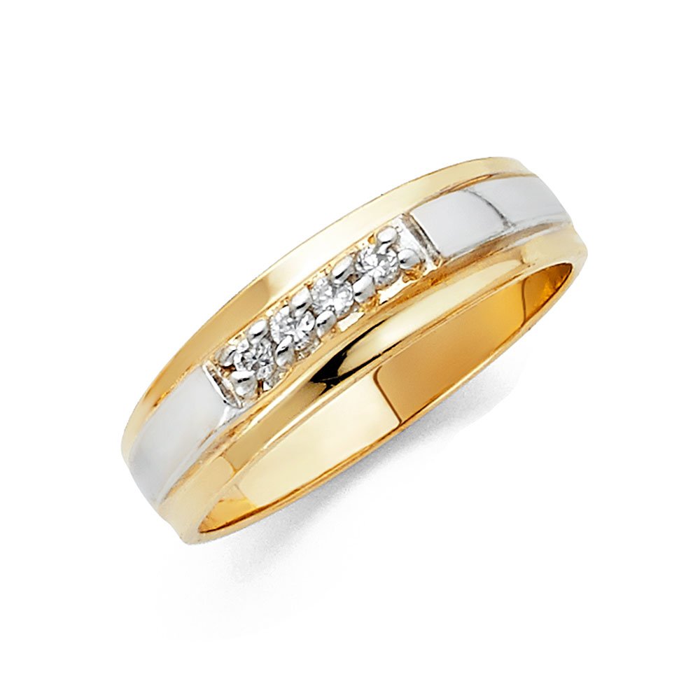 14K White & Yellow Gold Two-Tone Cubic Zirconia Ring for Men - Sonia Jewels Wedding Band, Anniversary Gift for Him - Perfect for Engagements, Proposals & Special Occasions