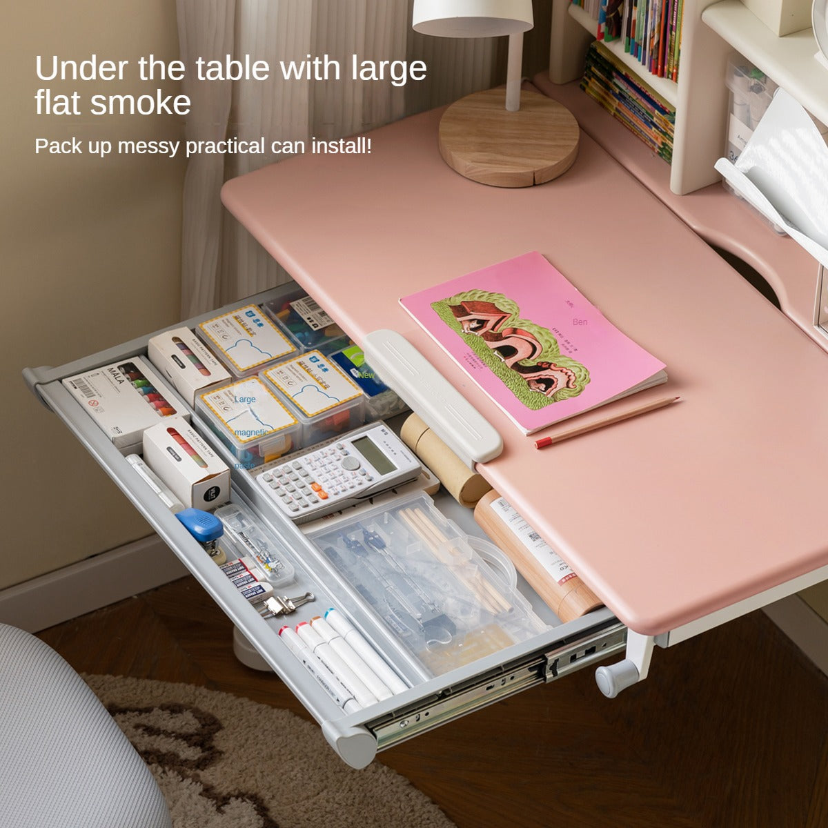 Solid Wood Poplar Kids Study Desk - Adjustable Height Children's Writing Table for Homework & Drawing - Perfect for Bedroom, Homeschool & Classroom Learning