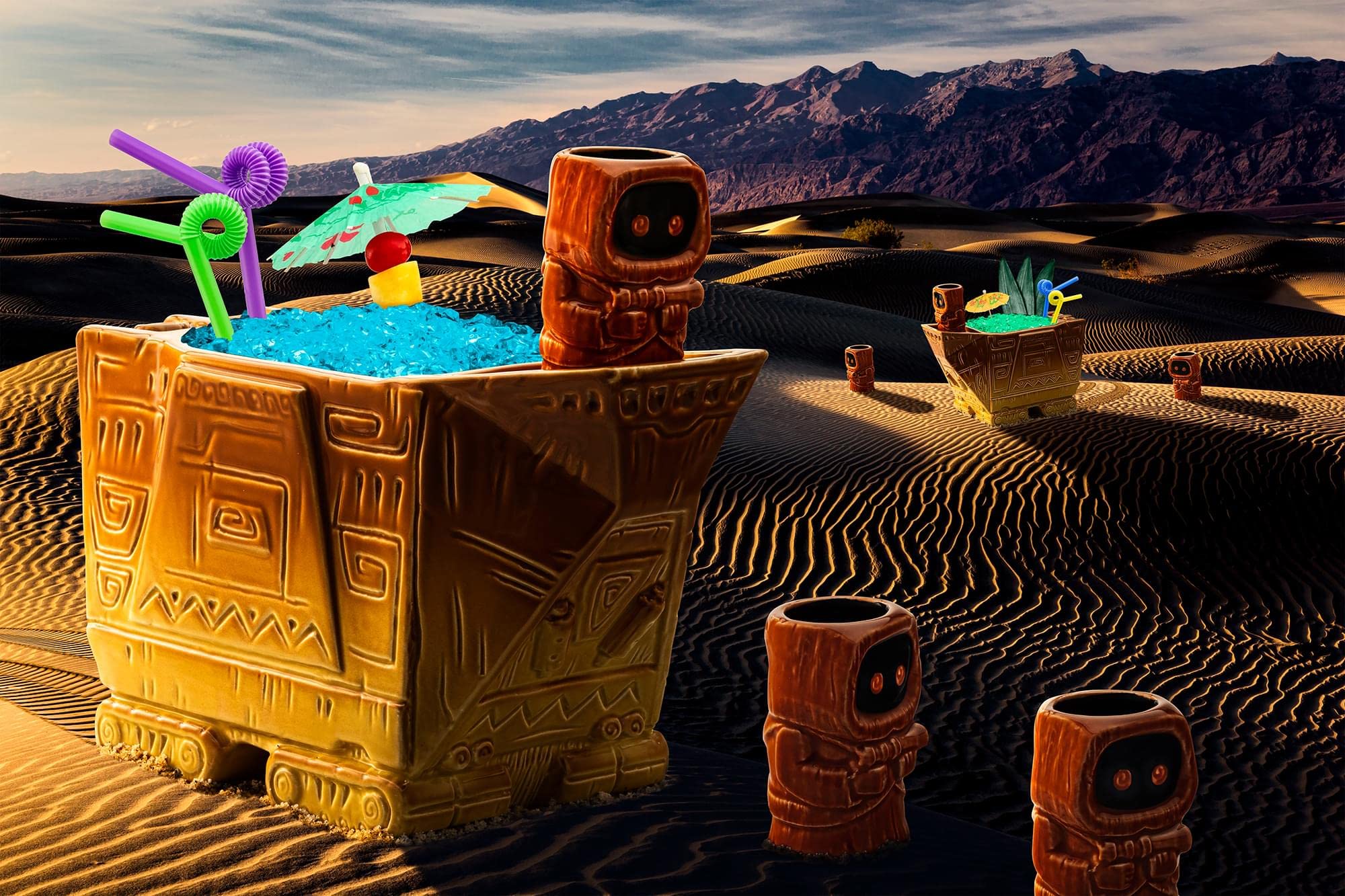 Geeki Tikis Star Wars Sandcrawler Punch Bowl Set with Jawa Mini Muglet - Cocktail Tumbler & Shot Glasses for Star Wars Themed Parties, Movie Nights & Collectibles