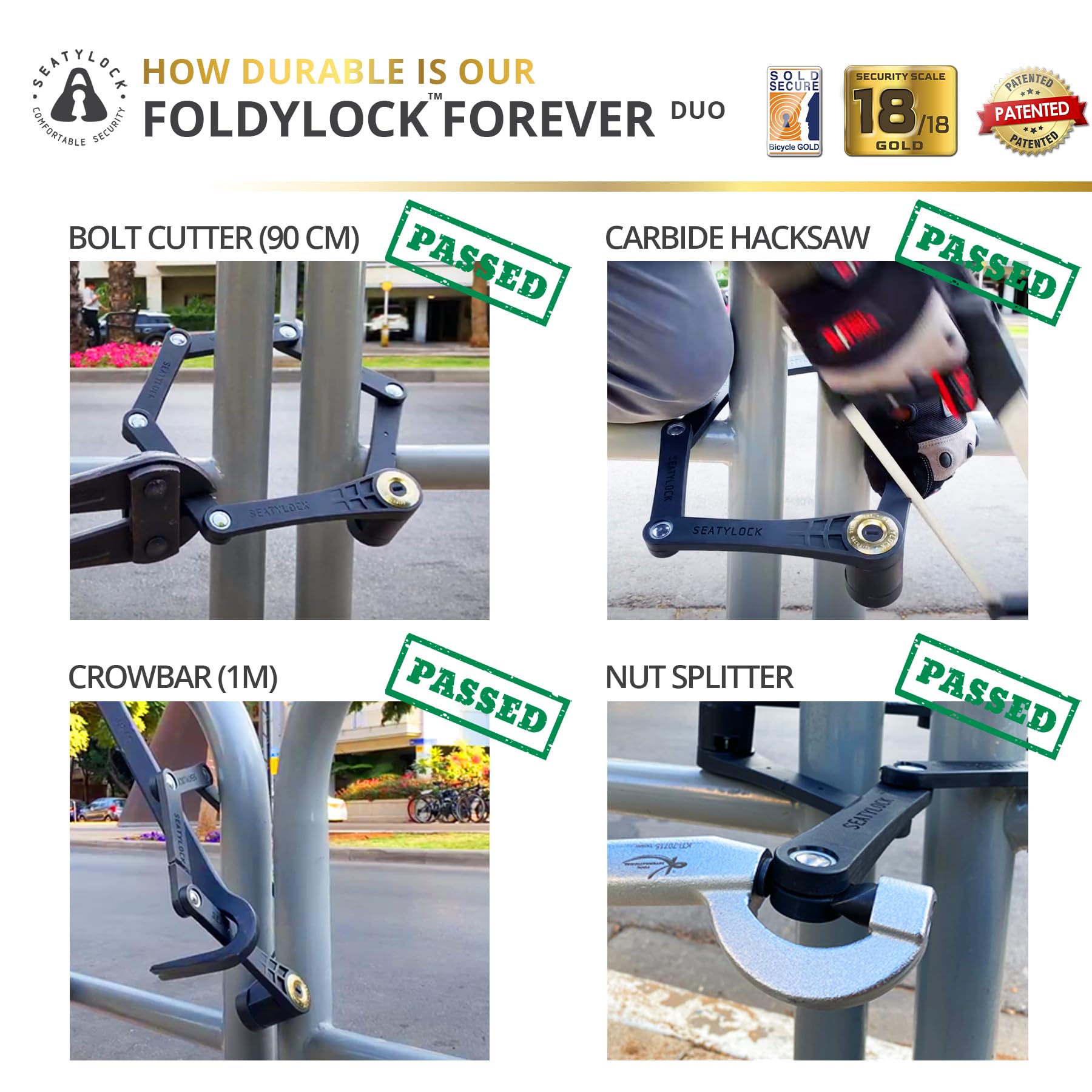 Seatylock FoldyLock Forever Folding Bike Lock Set - Patented Heavy Duty Anti-Theft Bicycle Locks (2 Pack) with 6 Keys & Case Mount - 35.4