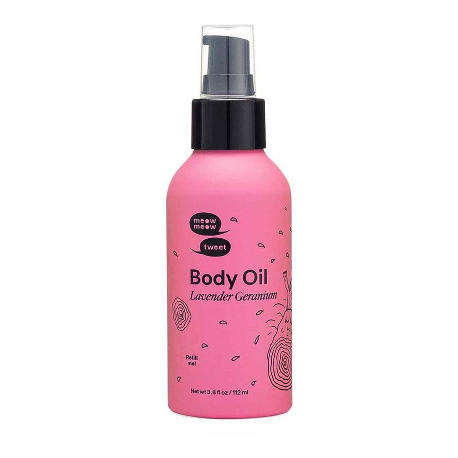 Organic Lavender Geranium Body Oil by Meow Meow Tweet - Hydrating & Relaxing Skin Care for Massage, Aromatherapy & Self-Care Rituals