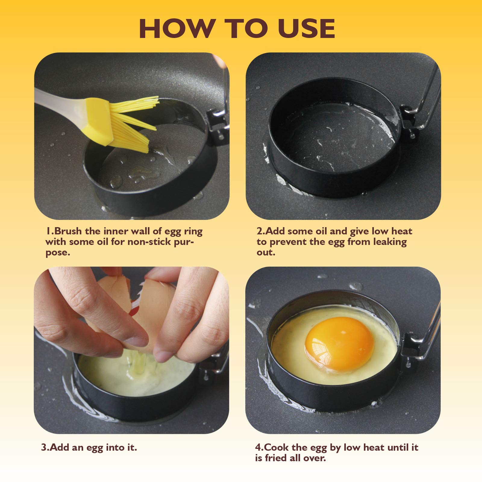 4 Pack Egg Rings for Frying or Shaping Eggs - Non-Stick Stainless Steel Egg Molds for Perfect Round Eggs - Perfect for Breakfast Sandwiches, Burgers & Pancake Toppings (EG-4S)