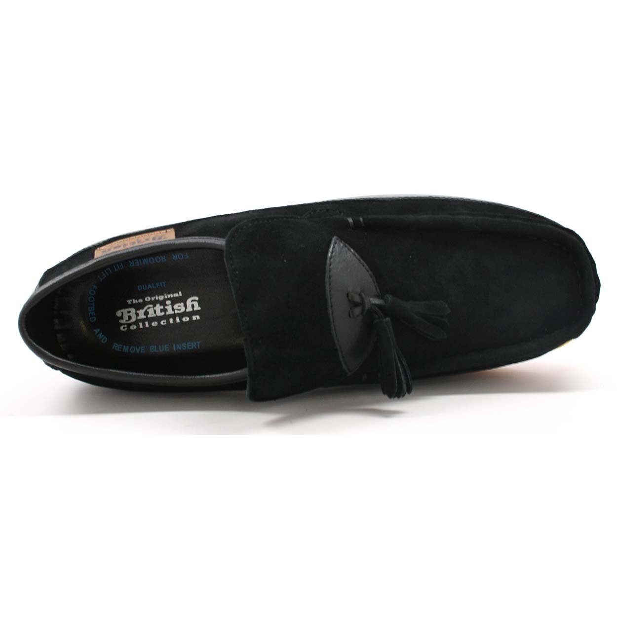British Collection King Old School Slip-On Black Suede Shoes - Vintage Style Men's Loafers for Casual Wear & Comfortable Everyday Outfits
