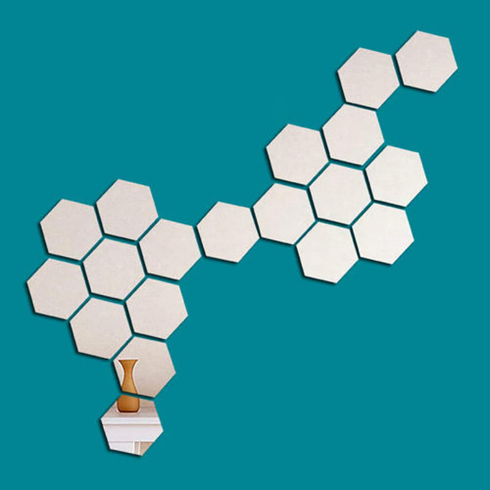 120-Piece Hexagonal Acrylic 3D Mirror Wall Stickers - Silver Decorative Tiles for Living Room & Bedroom (200x173x100mm) - Creative Home Decor, DIY Wall Art, Modern Interior Design Upgrade