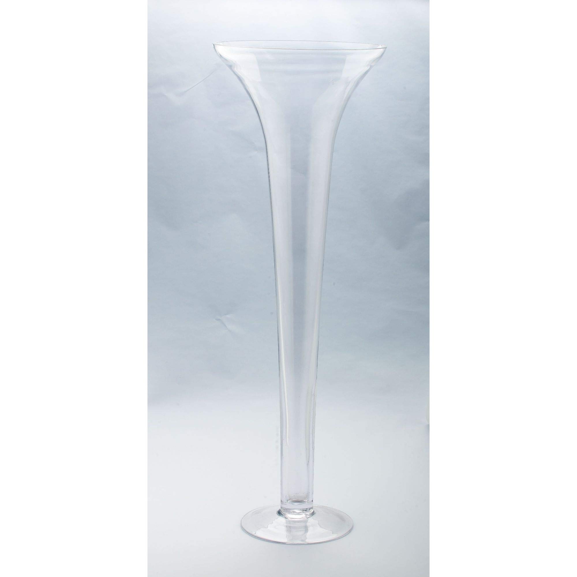 CC Home Furnishings Handblown Glass Trumpet Vase - 27.5 Inch Tall Clear Glass Flower Vase for Home Decor, Wedding Centerpieces & Modern Interior Design