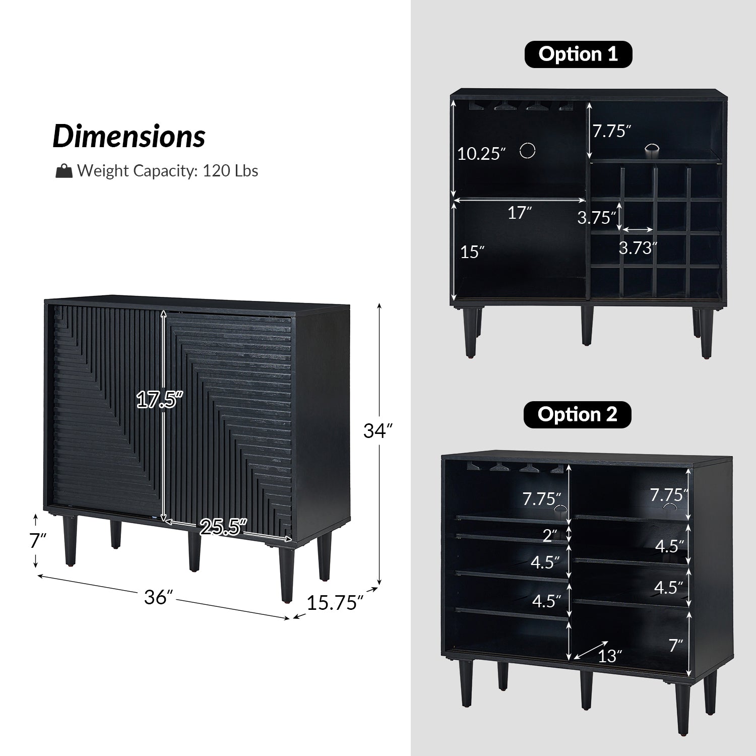 Archie 34-Inch Tall 2-Door Multifunctional Bar Cabinet with Adjustable Shelves - Modern Home Bar Storage for Living Room, Dining Room or Office (Optional Styles Available)