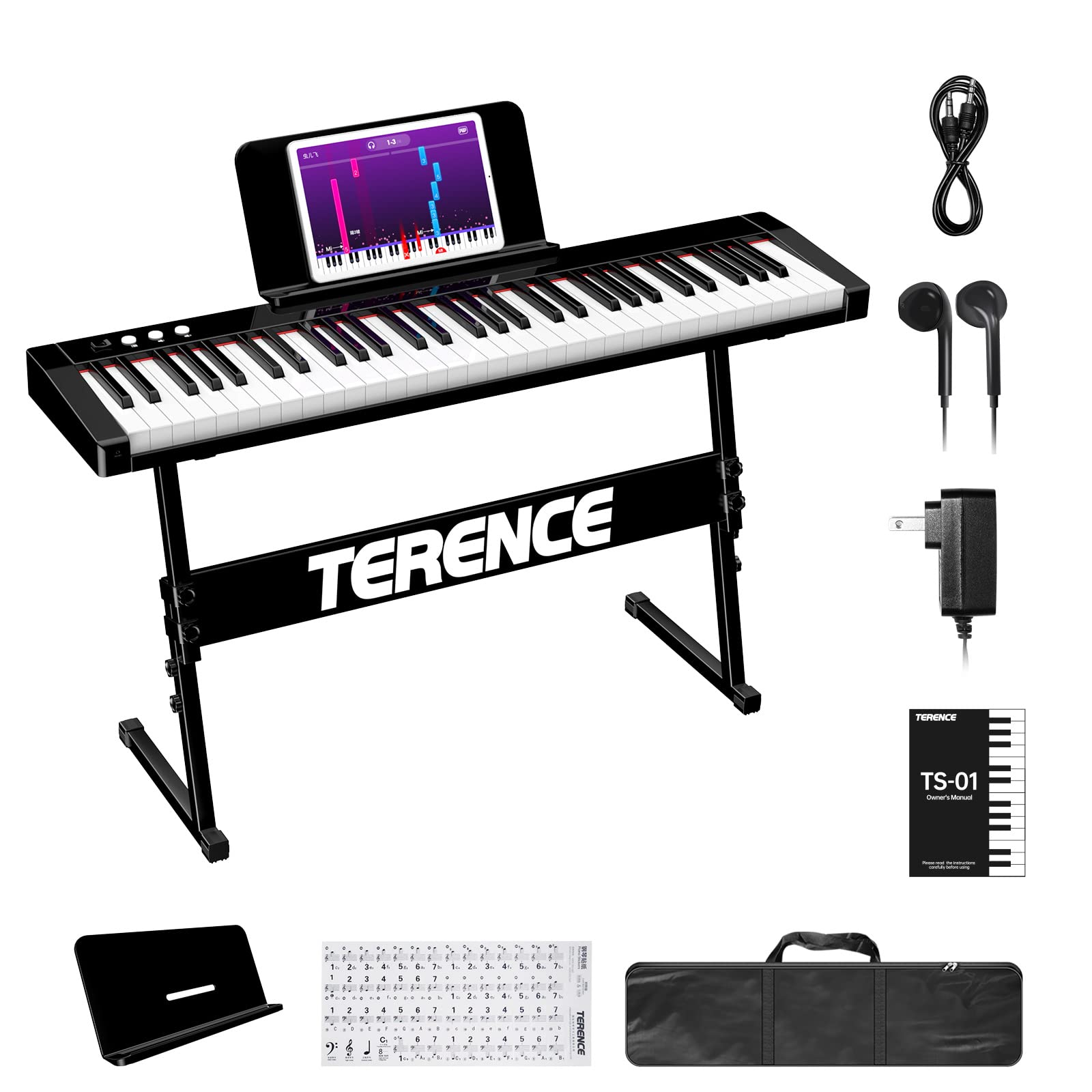 61-Key Semi-Weighted Digital Piano Keyboard with Bluetooth MIDI, USB Interface & 1800mAh Battery - Includes Sheet Music Stand, Stickers, Bag, Audio Cable & Earphones - Perfect for Home Practice, Music Lessons & Live Performances
