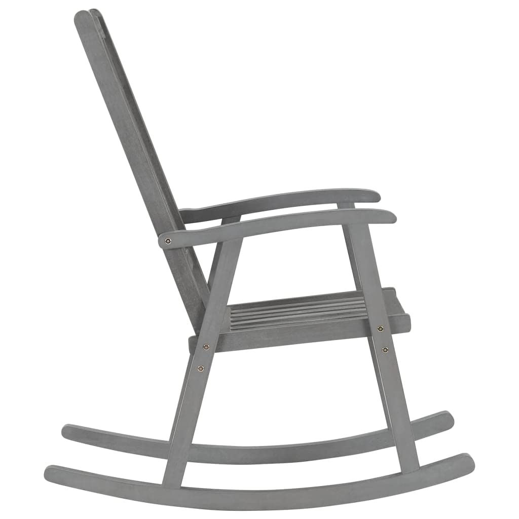 vidaXL Indoor Outdoor Rocking Chair - Solid Acacia Wood Gray Weatherproof Patio Furniture - High Back Design with Anthracite Cushions - Perfect for Porch, Garden & Living Room Relaxation