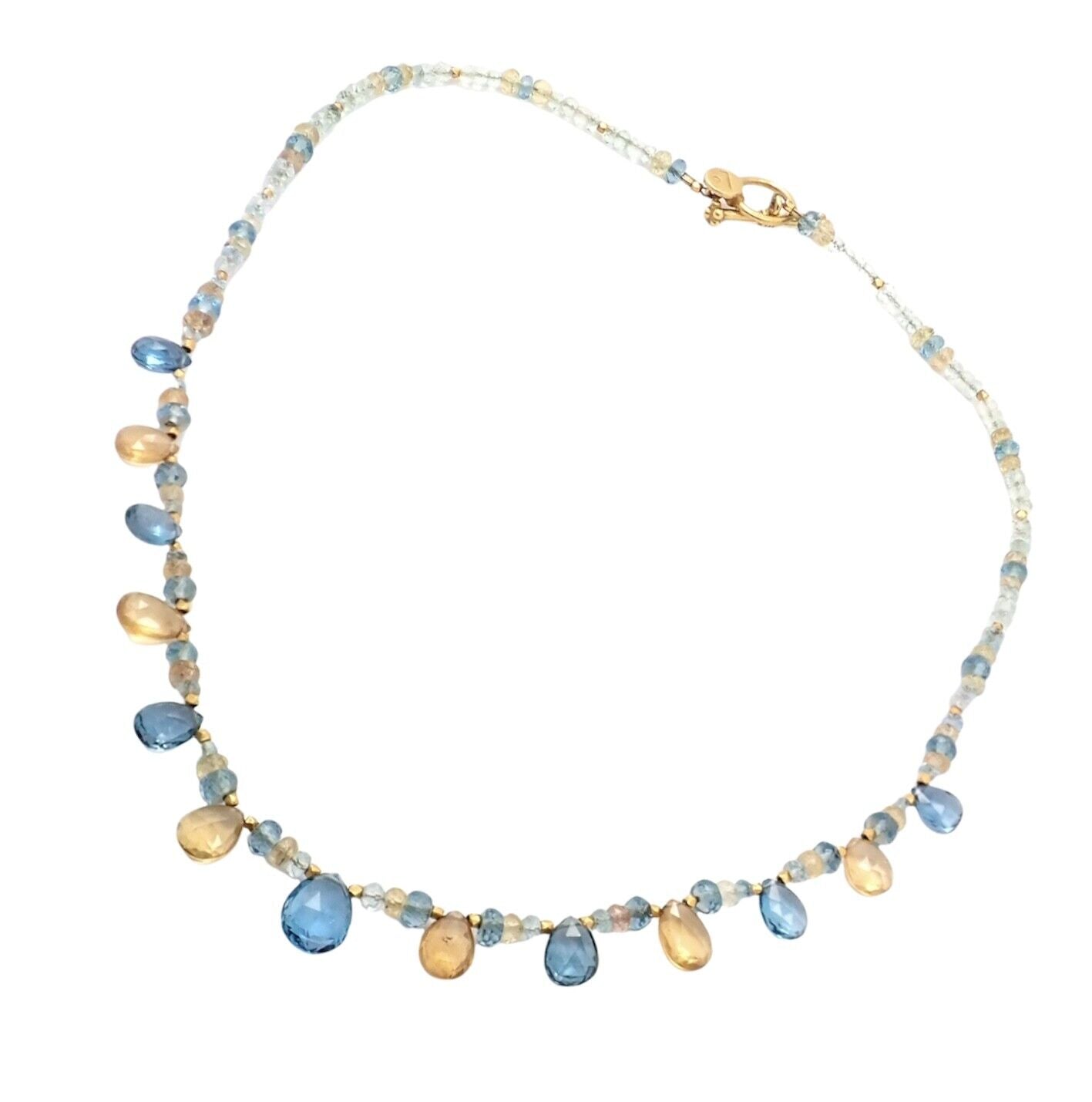 22K Yellow Gold Citrine and Blue Topaz Necklace for Women - Elegant Gemstone Jewelry for Parties, Weddings & Special Occasions