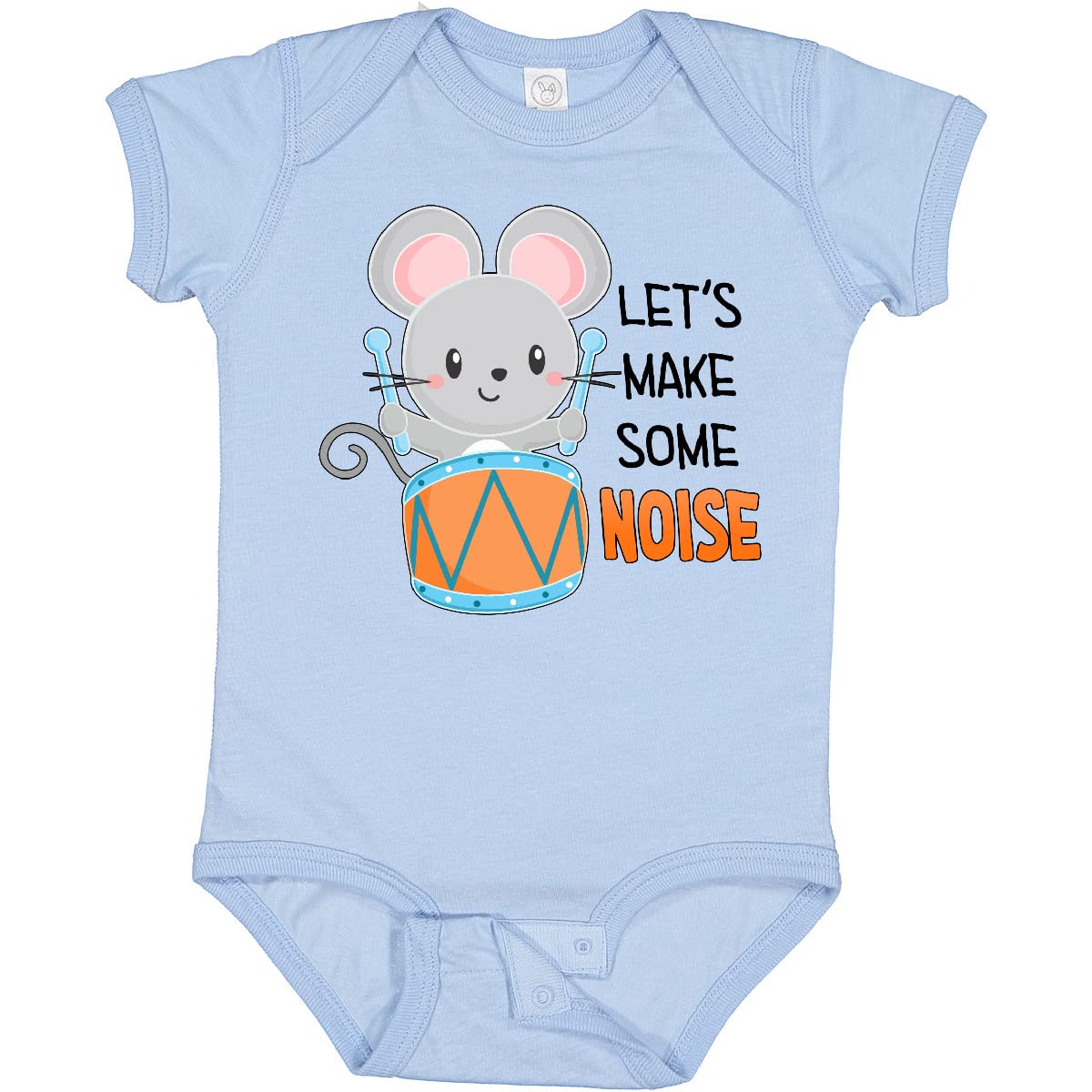 Inktastic Let's Make Some Noise Cute Mouse Drummer Baby Bodysuit - Adorable Musical Theme Outfit for Newborns & Infants - Perfect for Concerts, Music Parties & Photo Shoots