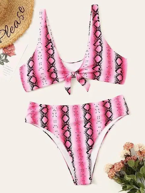 Sexy Snake Print High Waist Bikini Set - Women's Two Piece Swimwear for Beach & Pool Party | Summer Vacation Swimsuits with Adjustable Straps & Comfortable Fit