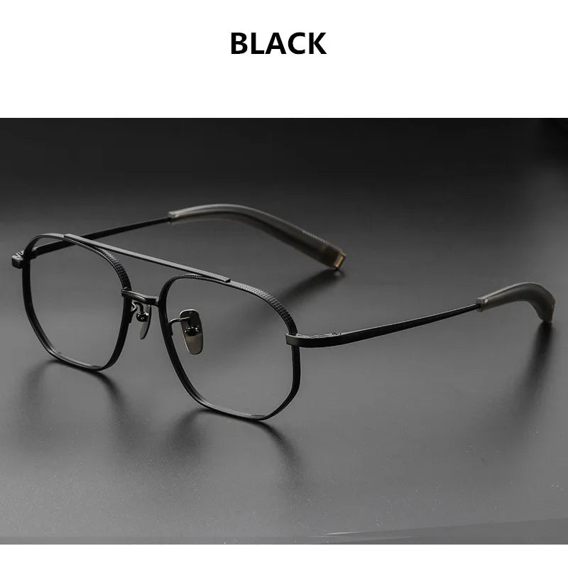Aimee Unisex Full Rim Big Square Double Bridge Titanium Eyeglasses 5816 - Lightweight Durable Frame for Work, Reading & Fashion (Black/Gold)